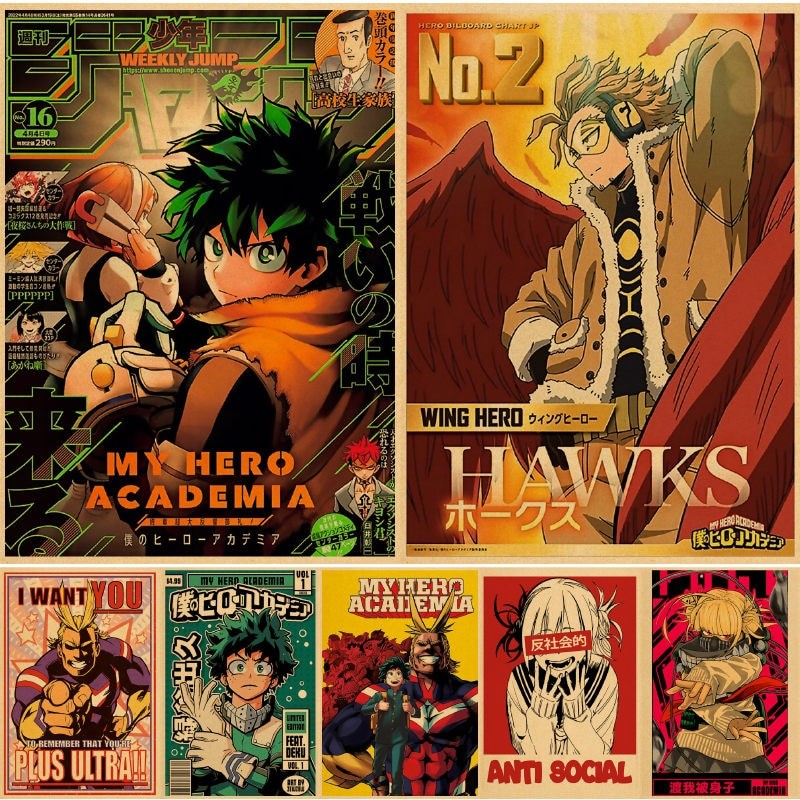 

Vintage My Hero Academia Anime Poster Retro Kraft Wall Art for Home Decor Cartoon Painting Japanese Style Wall Sticker Perfect