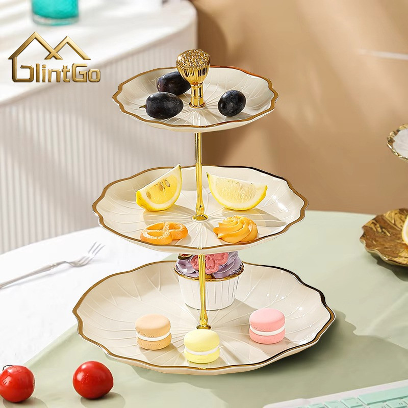 Rak Kue Susun Piring Kue 3 Tingkat Piring Kue Keramik Dessert Plate Dekorasi Kue Detachable List Ema