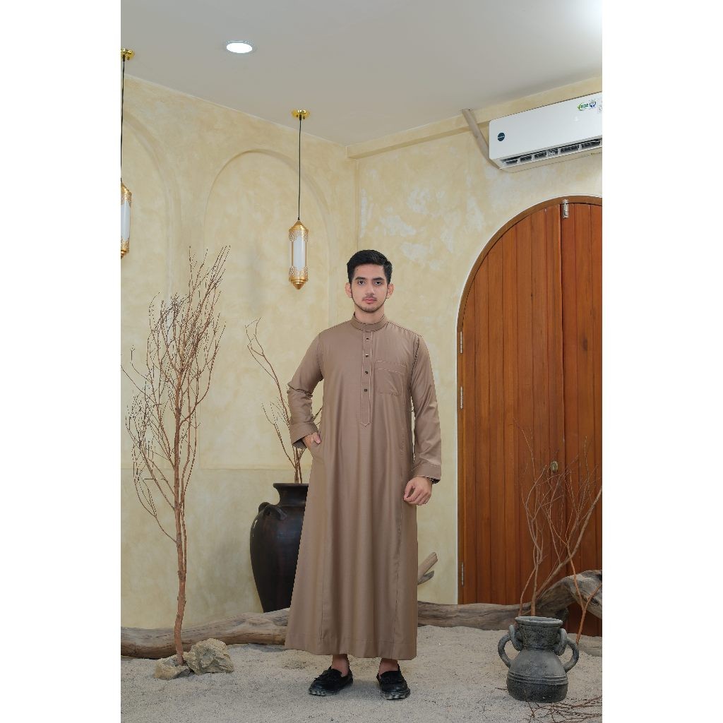 AL Haramain Series Semi Wol Thobe Utsman Jubah / Gamis Pria Remaja & Dewasa (241990/91/92) | Coklat 