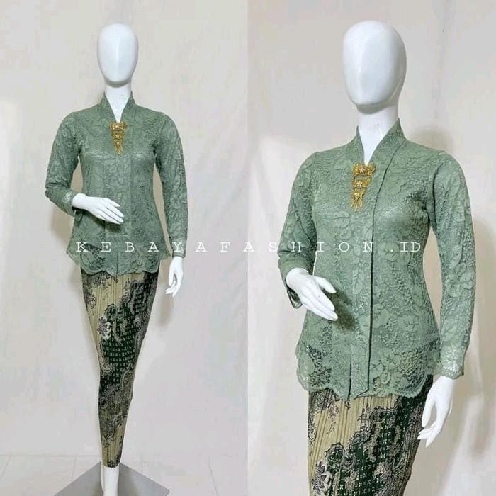 SETELAN KEBAYA BROKAT FLOY LENGAN PANJANG / BAJU KARTINI WISUDA KONDANGAN MODERN / KEBAYA PAKAIAN TR