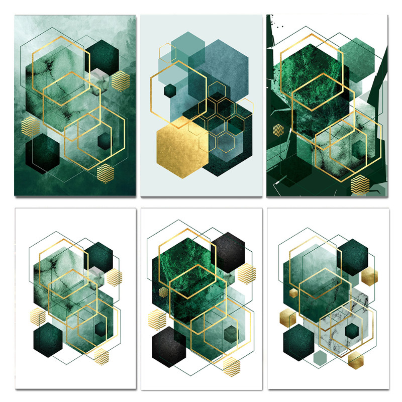 

Nordic Emerald Green Geometric Art Poster Canvas Painting Modern Aesthetic Wall Decorative Pictures for Living Room Home Decor