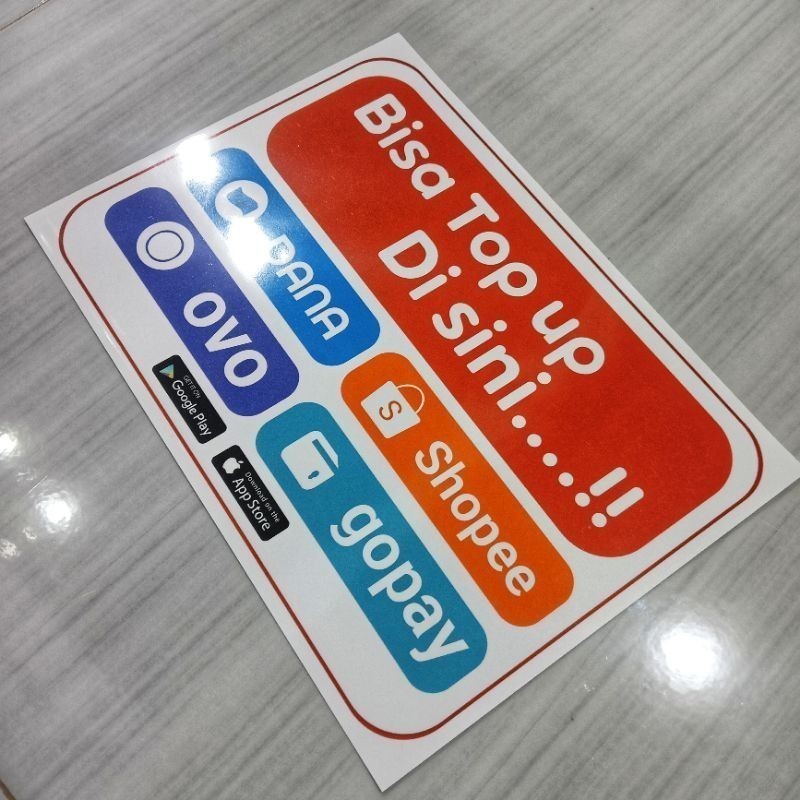 

Stiker top up E-walet Spay Dana dll vinyl 20x28cm untuk konter atau toko scy