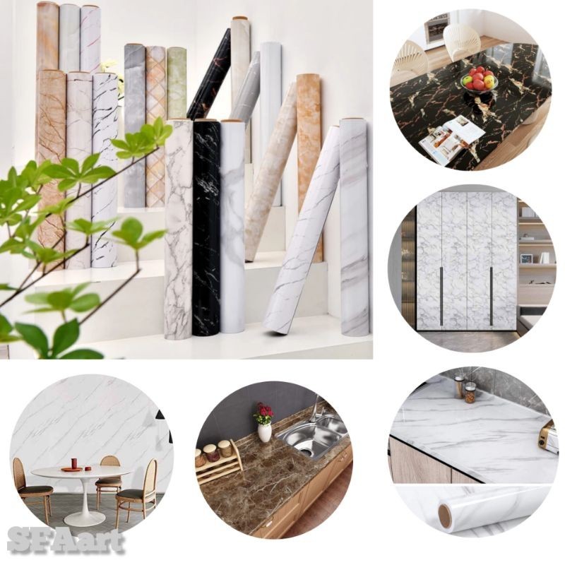 Wallpaper Marmer Stiker Lemari Meja Pintu Kayu Furniture Pvc Dinding Dapur Keramik Lantai L-120 Cm