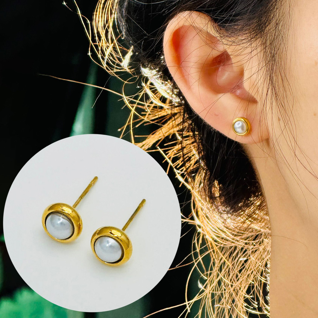 Anting-anting wanita, kualitas tinggi mode sederhana mutiara putih bulat anting-anting pejantan baja