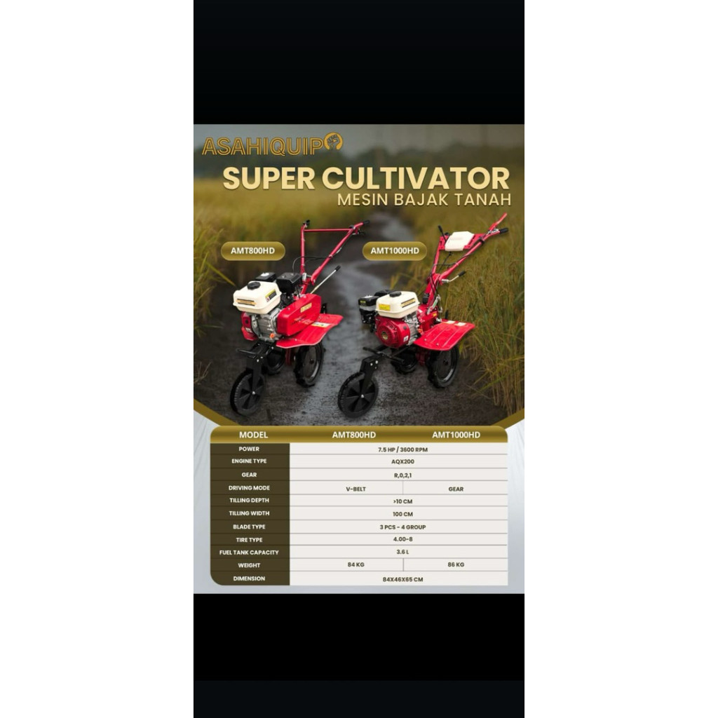 Cultivator mesin bajak sawah mini tiller asahiquip AMT 800HD DAN AMT1000HD TERMURAH