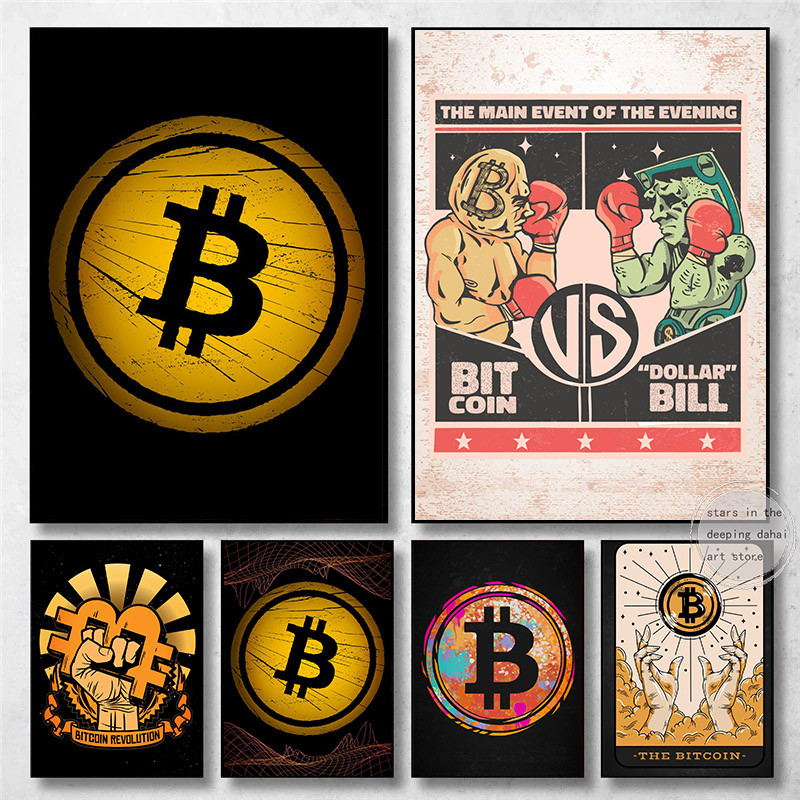 

Vintage Bitcoin Revolution Bitcoin Coin Bitcoin Tarot Card Art Poster Canvas Painting Wall Prints Picture for Room Home Decor