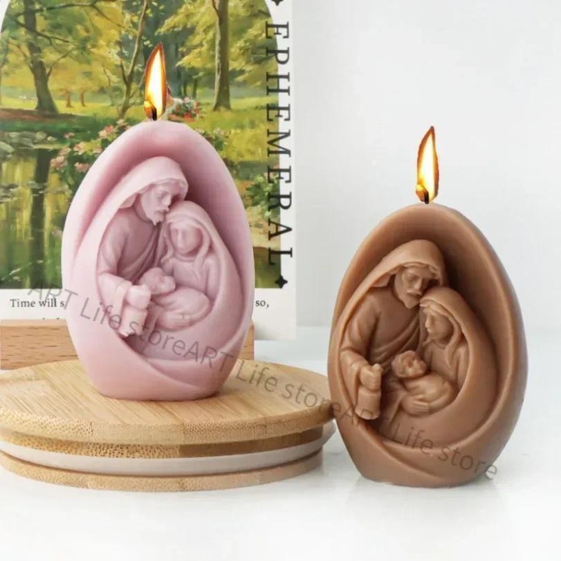 

3D Jesus and The Virgin Family Silicone Candle Mold DIY Handmade Aromatherapy Plaster Crafts Resin Soap Making Molds Home Decor