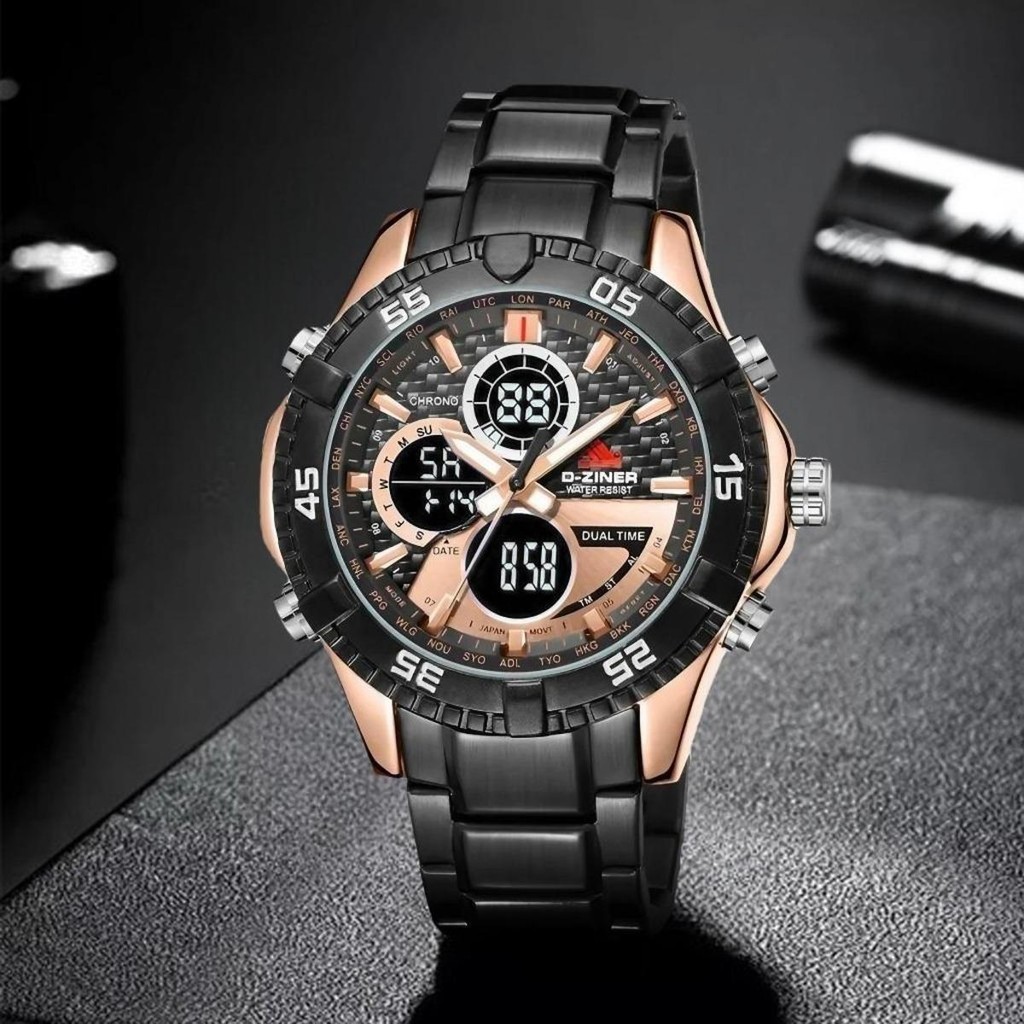 Dziner Jam Tangan Pria Double Time 8307 Tali Rantai Stainless Steel Original Water Resistant 30M