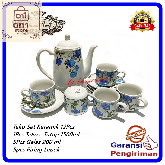 Set Teko Murah / Teko Set Keramik Teko Tutup 1500 Ml 5 Cangkir Keramik Dengan Piring Lepek Kotak Kad