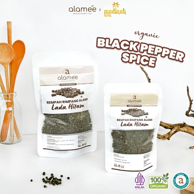 

ALAMEE Lada Hitam Biji Organik Utuh Whole Black Pepper Blackpepper Rempah Rimpang Organik Alami 100g madinah