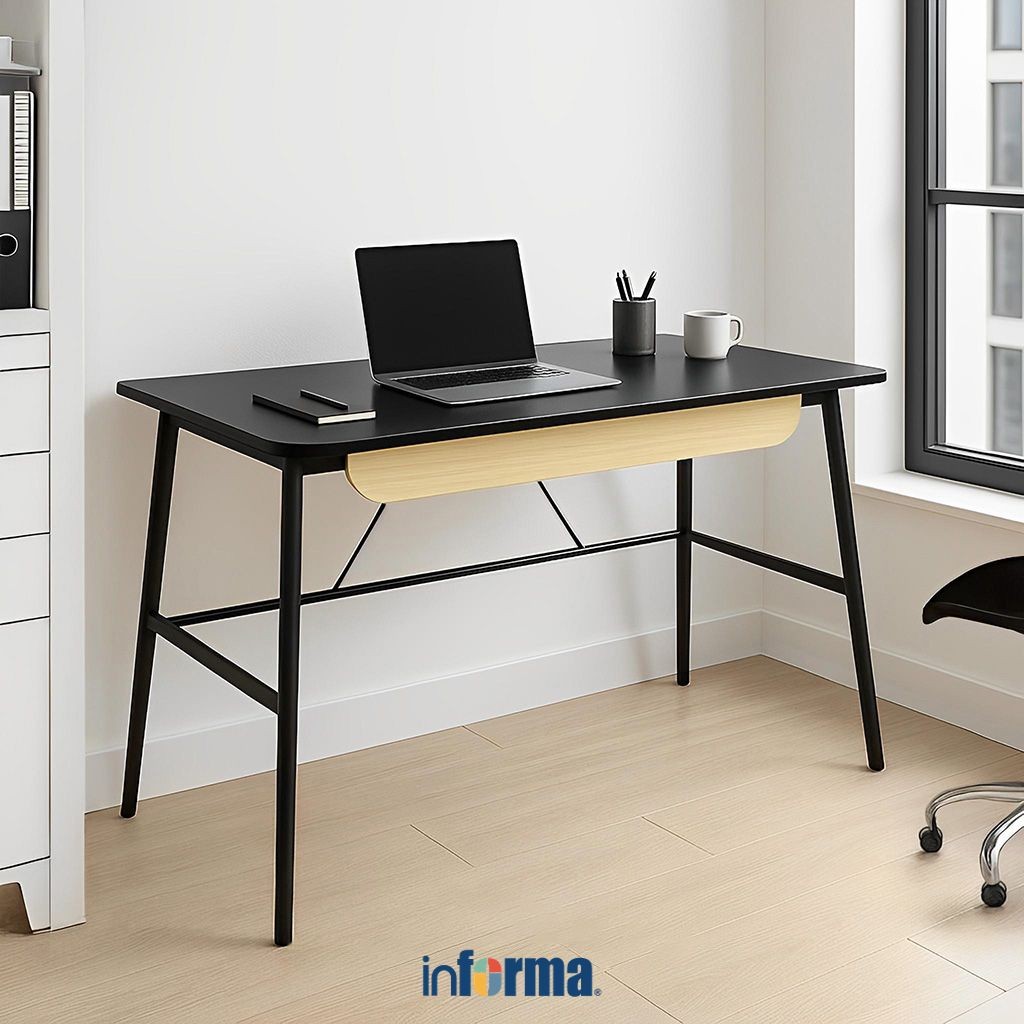 Informa Brady Meja Kantor - Hitam/Cokelat Office Table Furnitur Kantor Kerja Belajar Serbaguna Biro 
