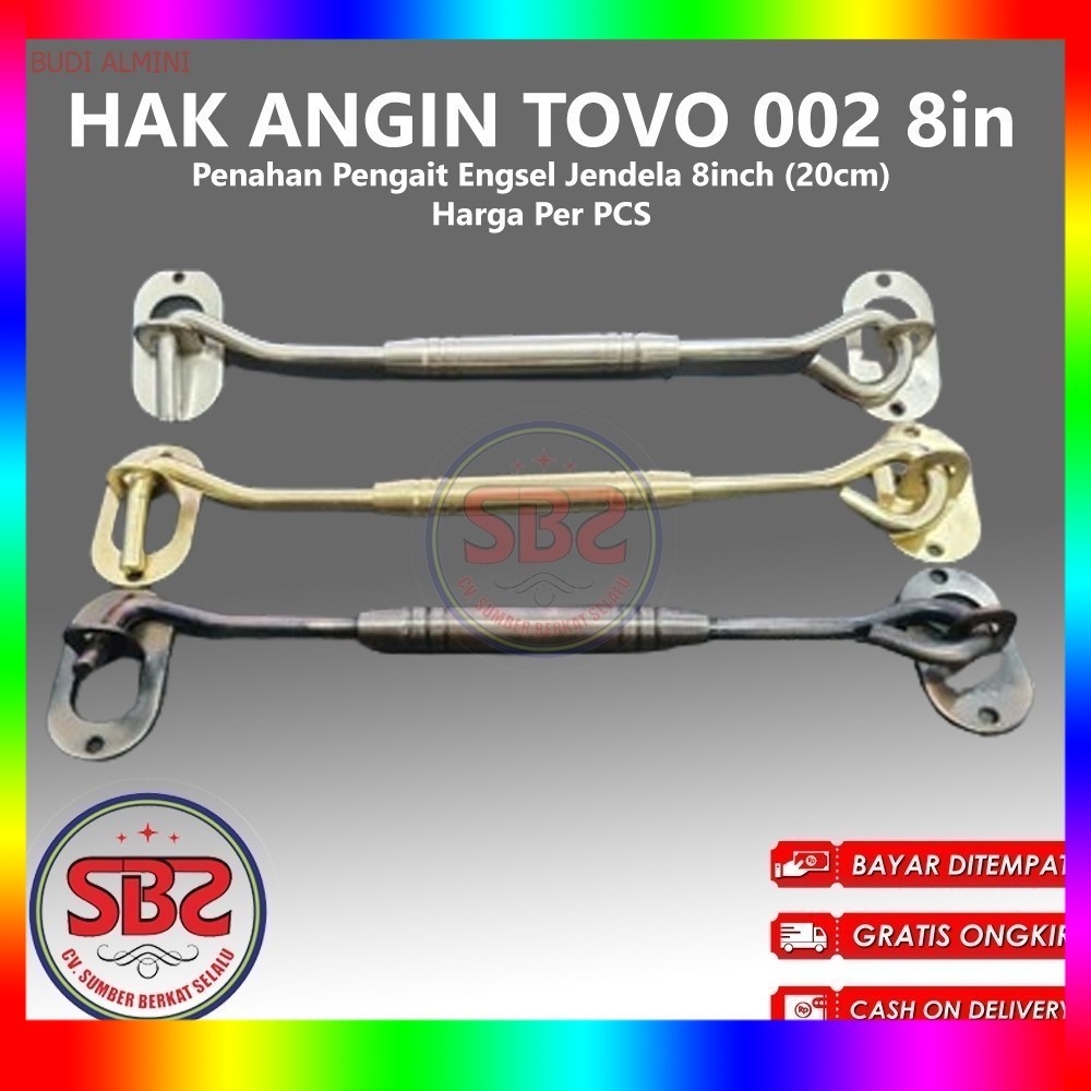 Hak Angin TOVO 8in / 20cm - Penahan Pengait engsel jendela 8 inch chrom Merk TOVO