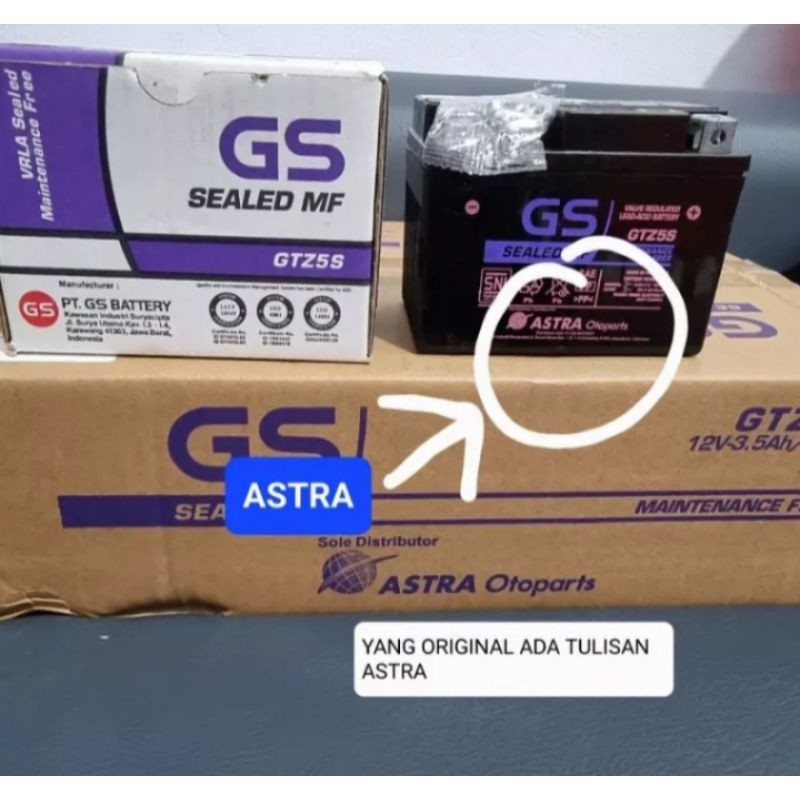 Aki gs astra accu kering motor beat vario mio GTZ5S gs astra otoparts accu kering