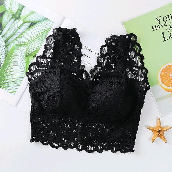 COD B039 / BRA LACE RENDA BIG SIZE JUMBO TANPA KAWAT / BRALETTE BH SPORT YOGA LARI - Hitam, SIZE 2