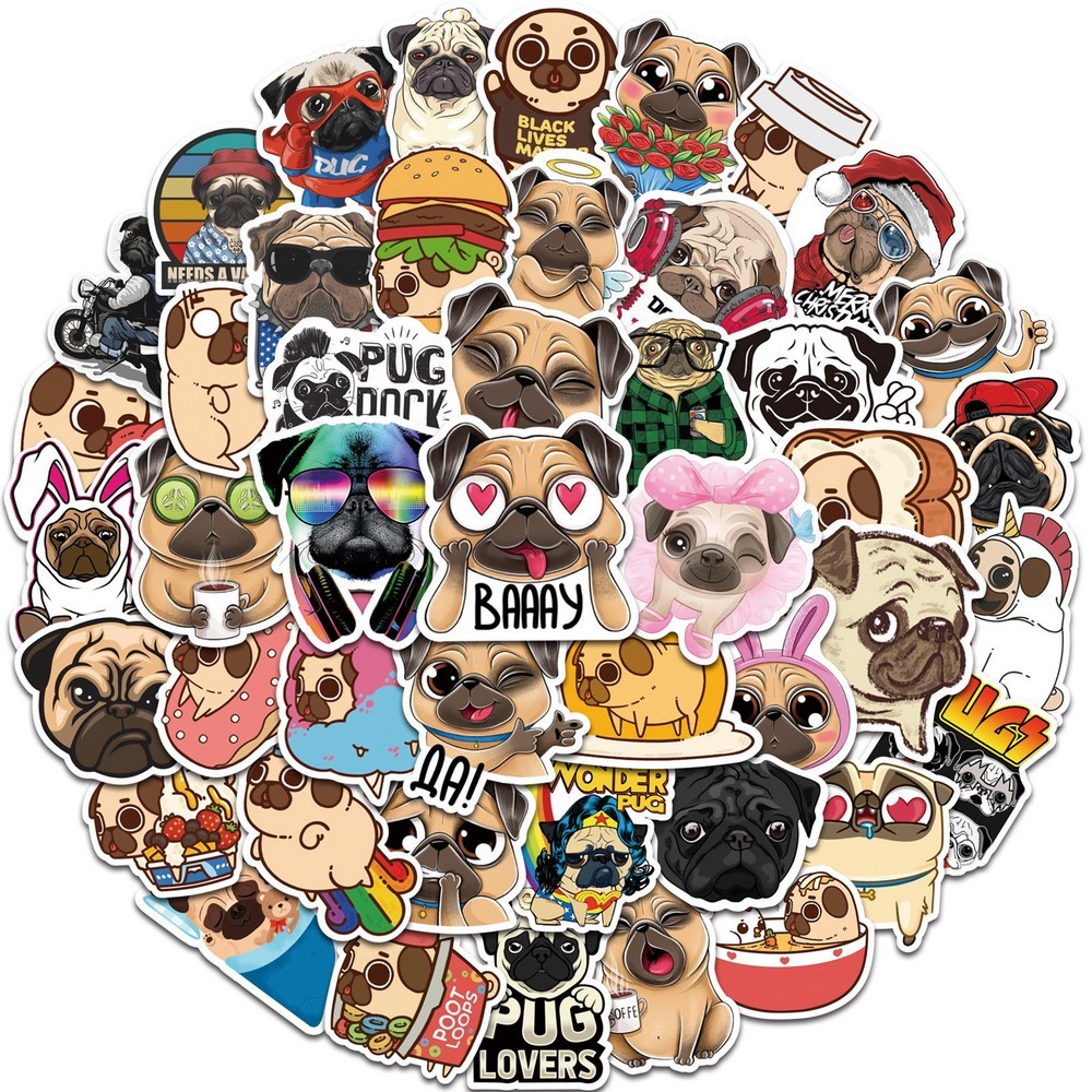 

50pcs Funny Animal Dog Pug Stickers Kawaii Stationery Scrapbooking Phone Laptop Guitar Graffiti Puppy Decal Sticker Pets Toy