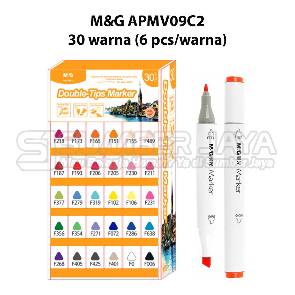

Spidol Warna Double M&G APMV09C2 Isi 30 Warna Spidol 2 Sisi Tips Marker Display SET