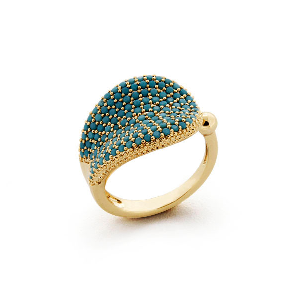 Cincin Wave Emas Zirkon Turquoise -Wave Turquoise Zircon Gold Ring