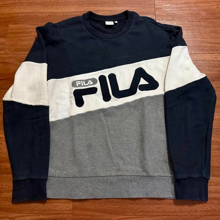 Sweater Crewneck Fila Three Tone Biru Putih Abu - Size L