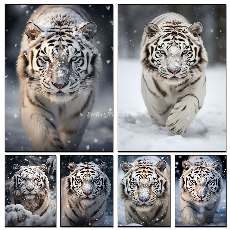 Wild Animal Poster Tiger Winter Animal Canvas Painting Minimalism Style Black and White HD Pictures 