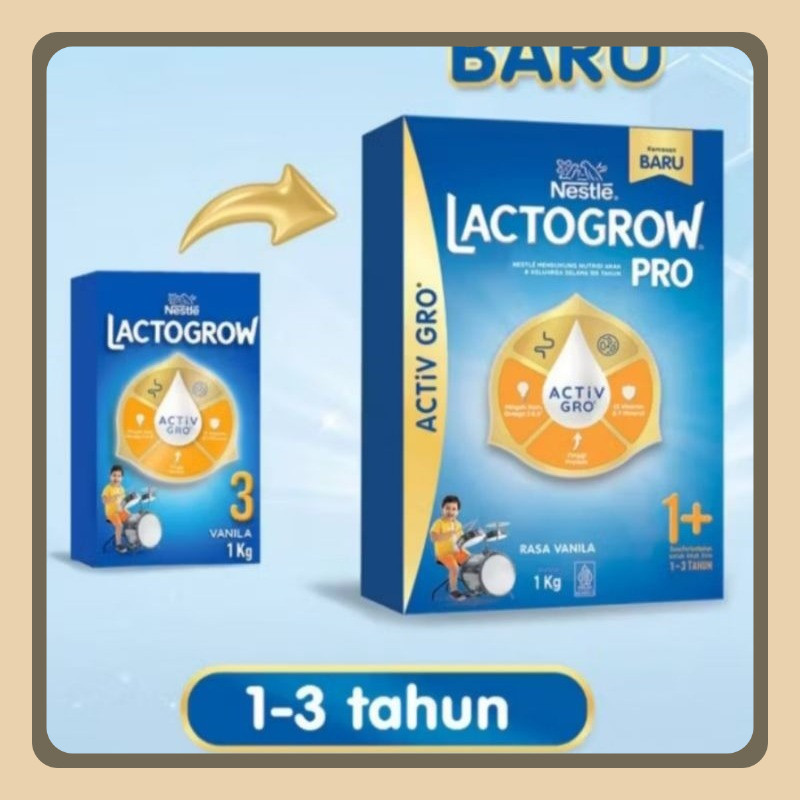 

Nestle LACTOGROW 1+ / LACTOGROW 3 Dengan ACTiVGRO Susu Madu Box - 1000g [1-3Tahun]