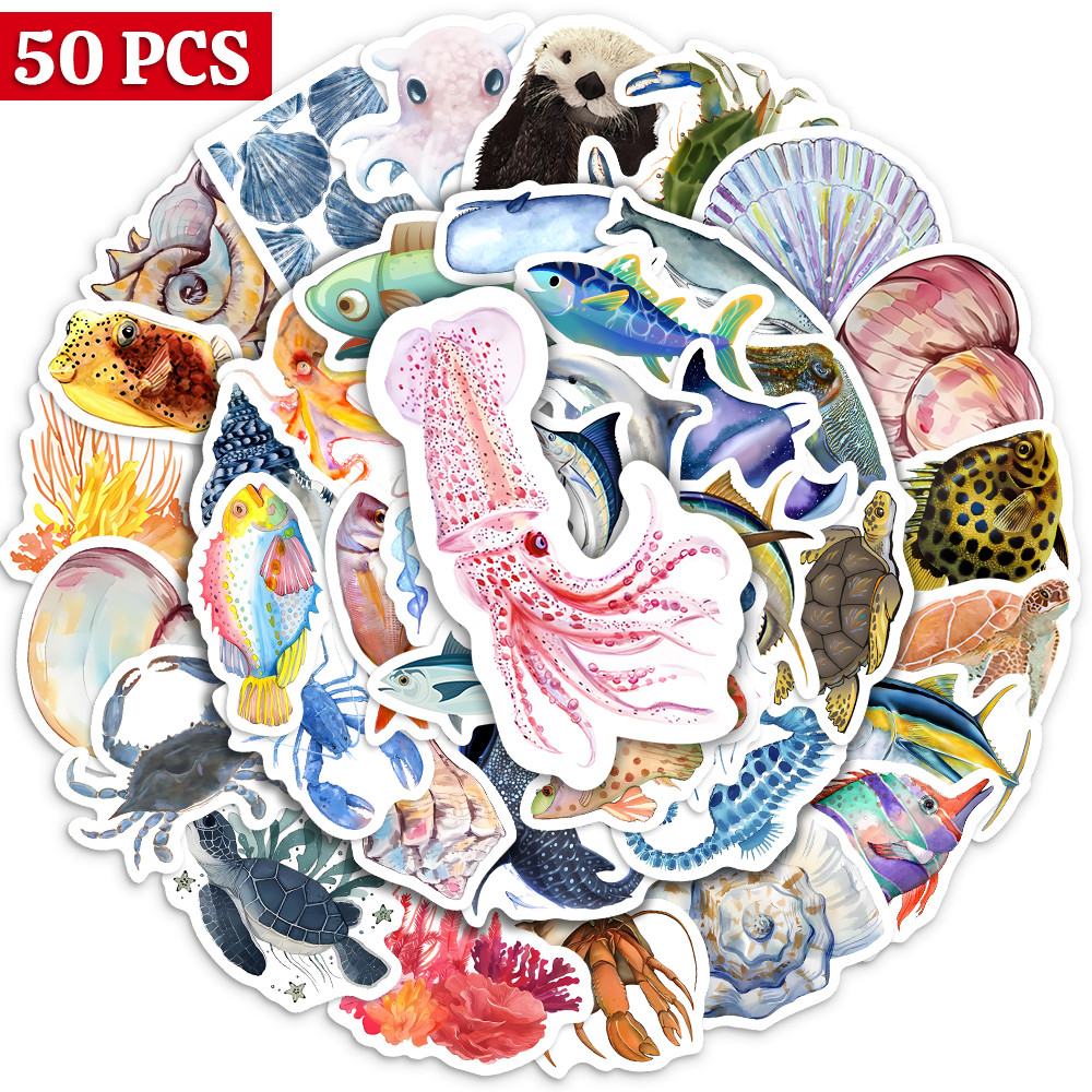 

Kawaii Marine Animal Stickers For Child Cute Cartoon Jellyfish Shark Whale Children Sticker Toy for Laptop Phone Skateboards PVC