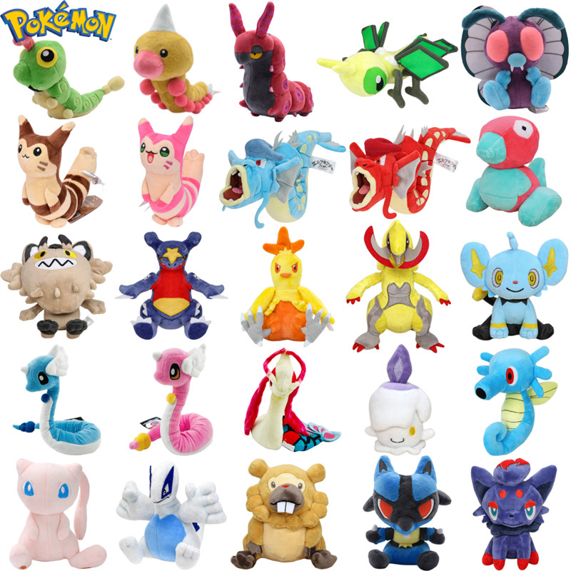 

Pokemon Fit Milotic Lucario Lugia Meowth Garchomp Haxorus Plush Toys Combusken Vibrava Shinx Horsea Peluche Dolls Gifts Kids