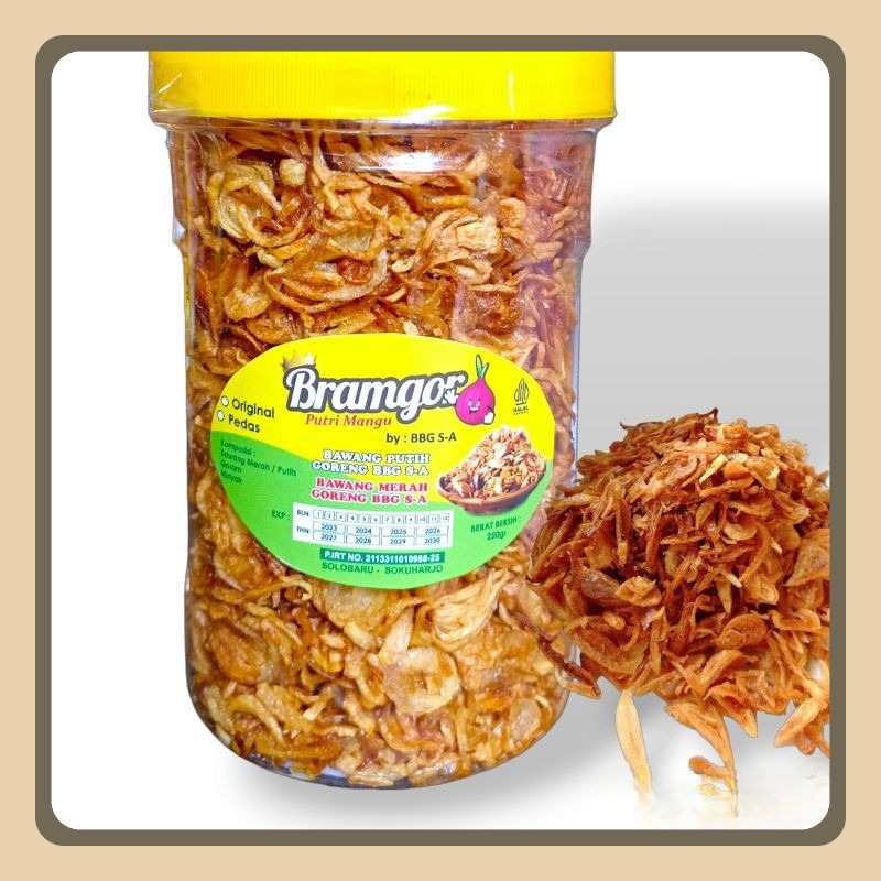 

Brambang Goreng ORI 100% (Peremium Grade A+++) Putri Mangu Solo Premium Tanpa Tepung 150, 250gr