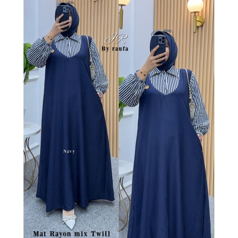 Dress Hanami Gamis Kombinasi Motif Salur