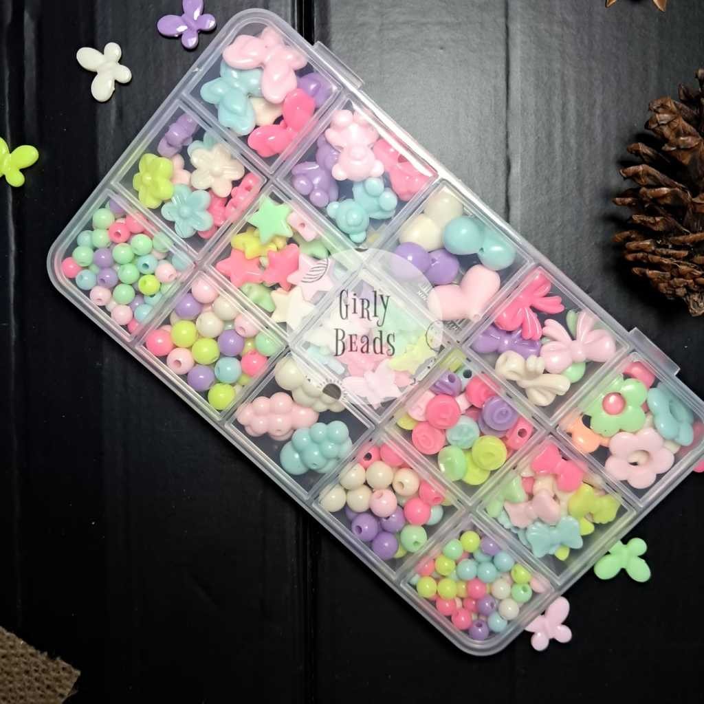 Cod manik 1 set pastel| manik manik set gelang kotak dan tali| manik set box lengkap| manik set asth