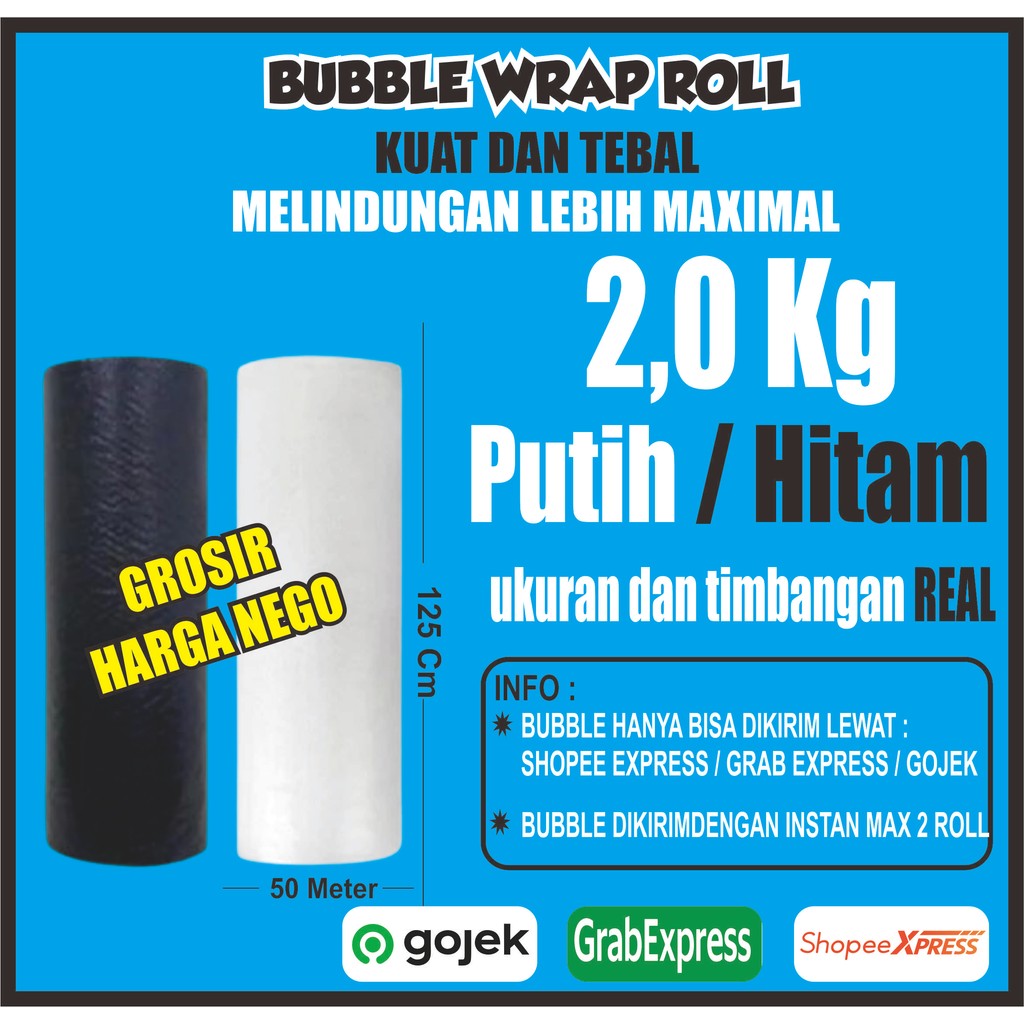 

Bubble Wrap 2.0KG Bening | Hitam Berat Panjang 50 m lebar 125 centi meter Kualitas Terbaik