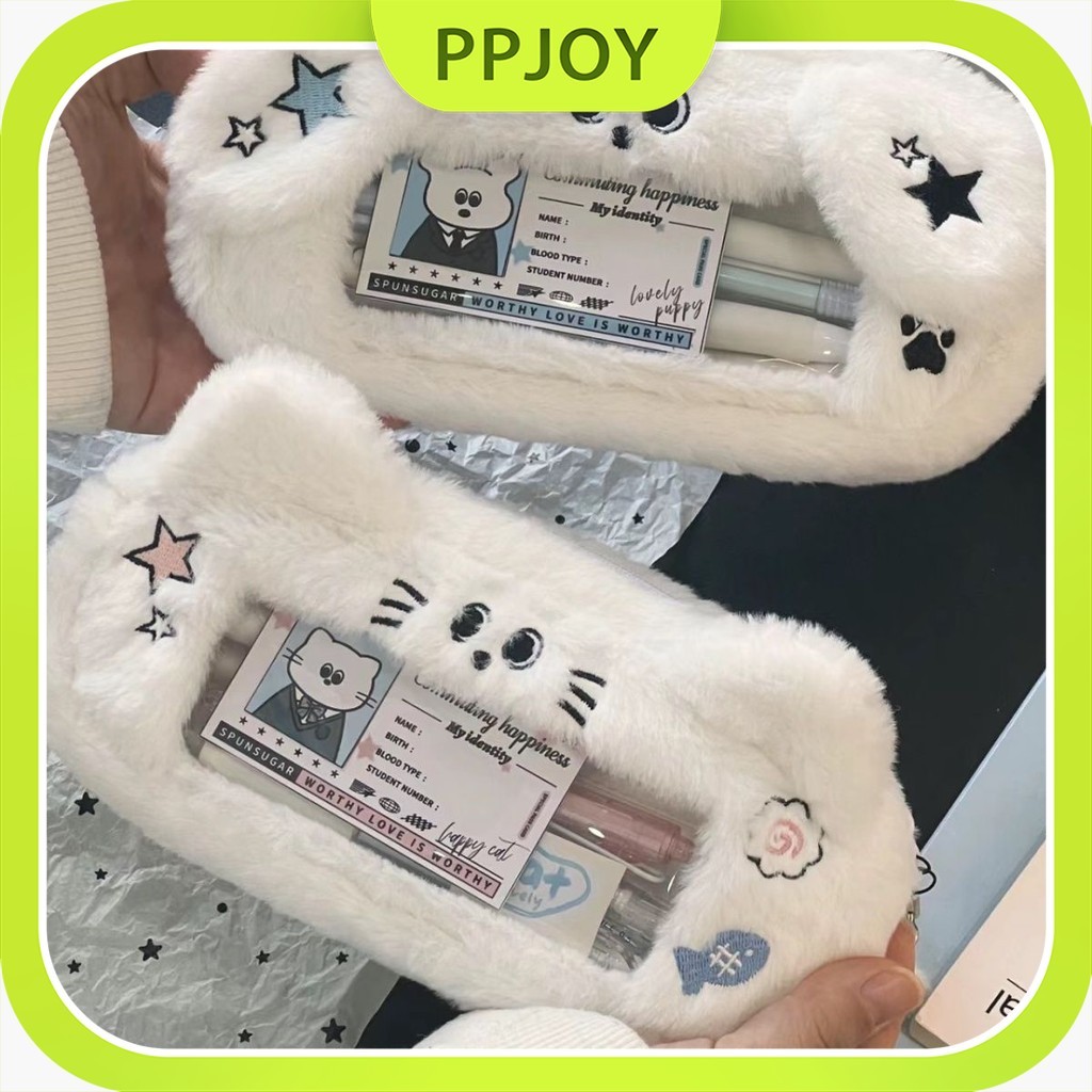 

【Ready】Cute Kitten Puppy Plush Pencil Case Large Capacity Pen Bag Student School Pencil Bags for Girl Study Stationery School Supplies