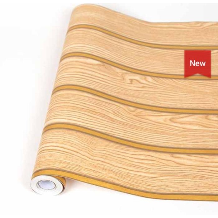 Wallpaper Dinding 3D Panel Kayu KREM LIS EMAS DP1257 UK  8MX45CM