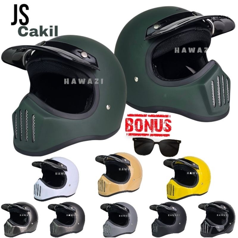 Helm Js Cakil Retro Solid Army Doff | Cakil Retro Motorcycle SNI Murah Pet