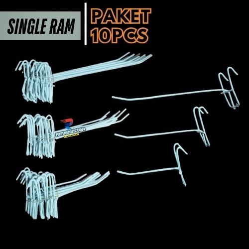 (Isi 10) Single Ram hook besi cantolan ram gantungan aksesoris untuk display barang toko konter