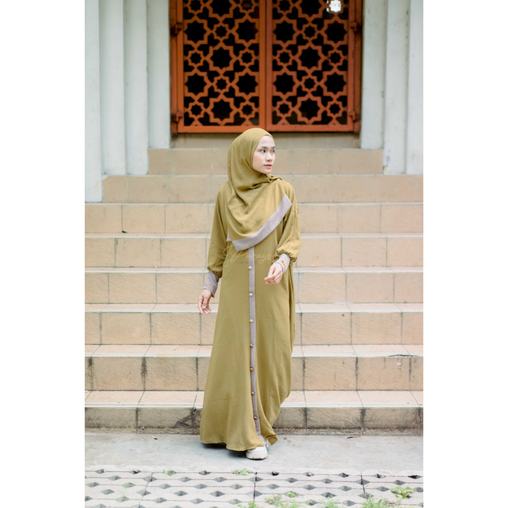 PARAYOU- Gamis Hana Set Hijab Pashmina All Size Free Cadar  Dress Kancing Cantik Mewah/Terbaru