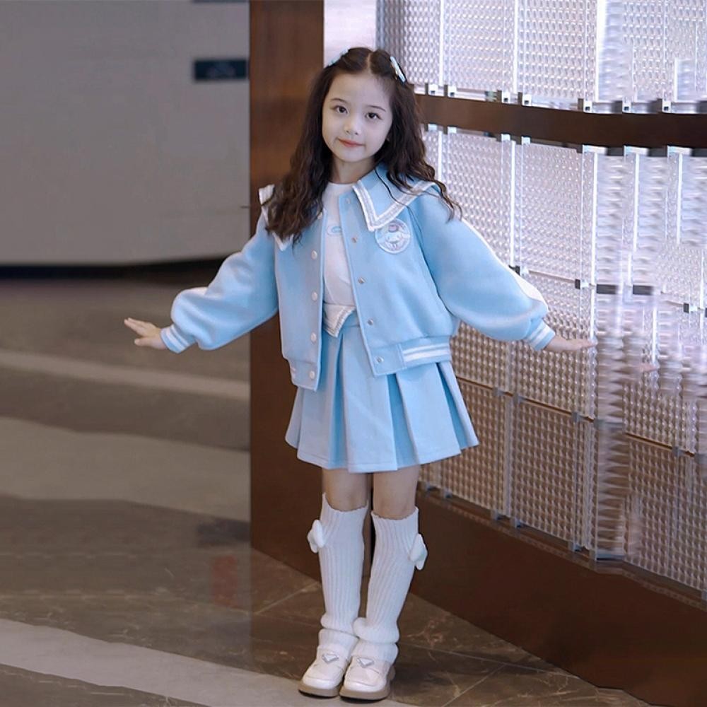 

Anime Sanrio Cinnamoroll Girls Baseball Uniform Set Preppy Look Jk Uniform Set Spring Autumn Kid Pleated Skirt Coat Leisure Suit