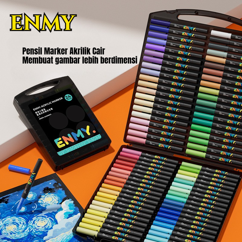 

ENMY- 24/60 Warna Marker Cair Akrilik 1 Set Spidol Untuk Sketsa Pewarnaan DIY Spidol Menggambar