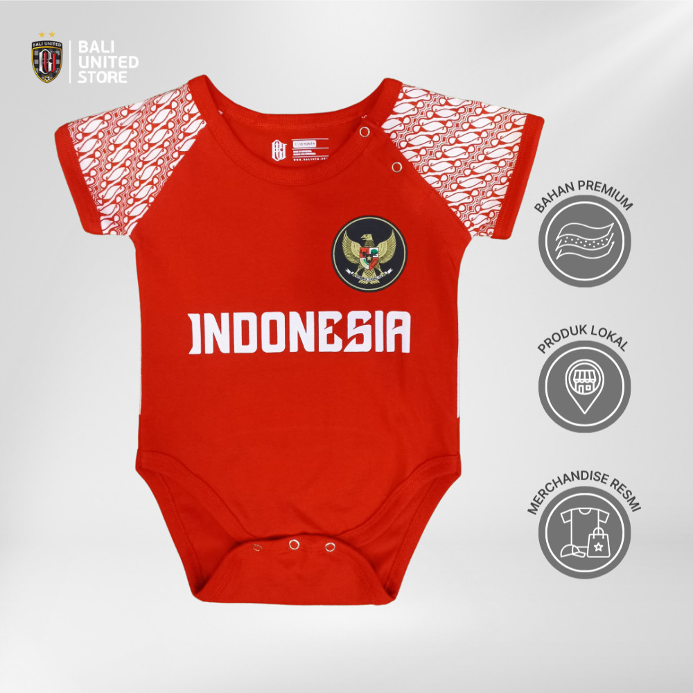 【FREE KAOS KAKI】Bali United Baju Bayi Baby Jumper Jersey Garuda Indonesia Motif Batik Putih Merah