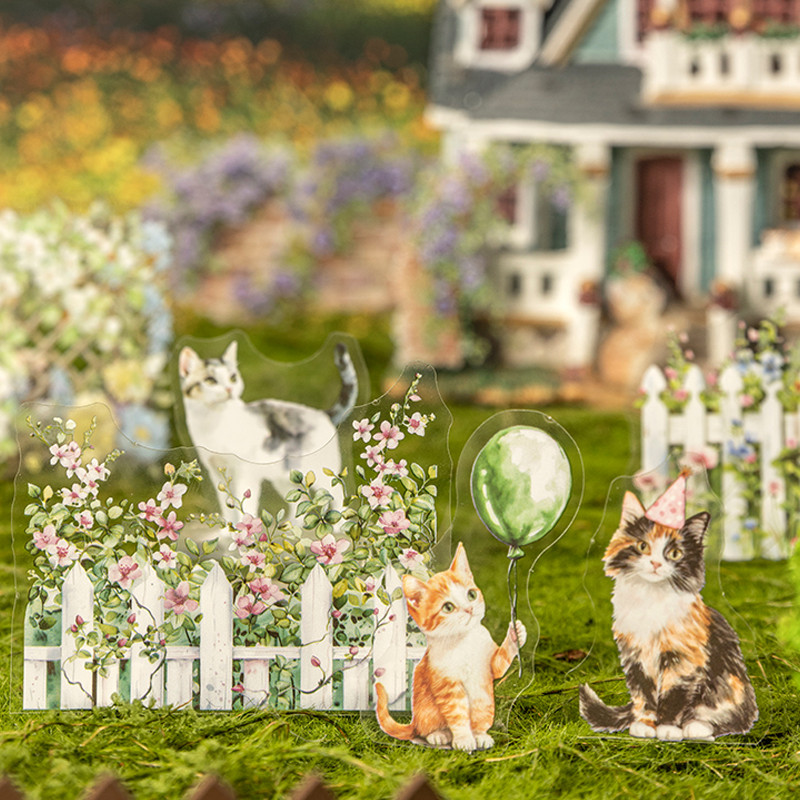 

45Pcs/bag Backyard Cat Series Fence Landscaping PET Stickers Stationery Stickers DIY Handbook Stickers Gifts Gifts Crafts