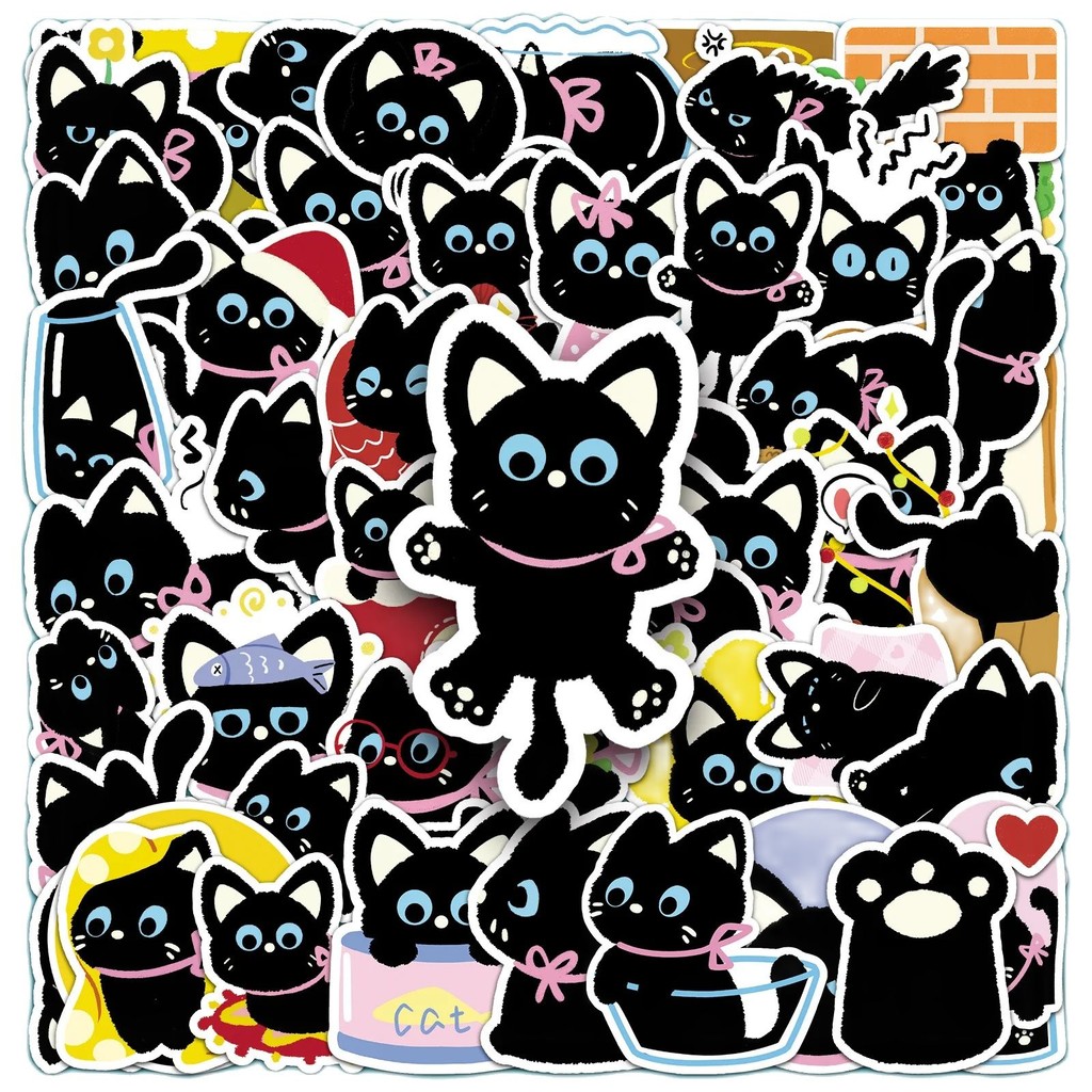 

50Pcs Cute Black Cat Stickers Kawaii Cat Meme DIY Stickers Scrapbooking Phone Luggage Skateboard Waterproof Decals