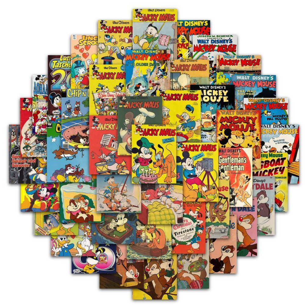 

10/30/60pcs Retro Disney Cartoon Stickers Mickey Mouse and Donald Duck Anime Decal DIY Luggage Laptop Phone Vintage Sticker Pack