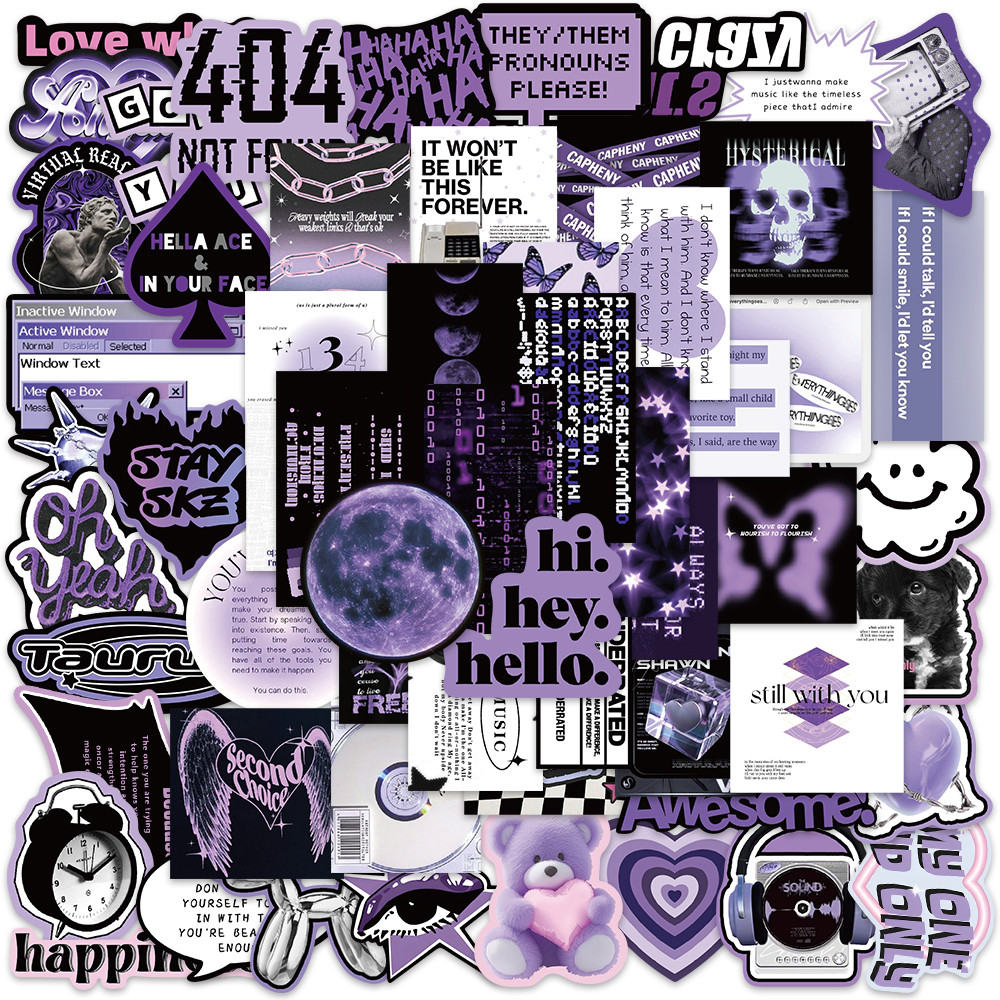 

60PCS Black Purple INS Style Cartoon Graffiti Stickers DIY Phone Guitar Laptop Notebook Suitcase Cup Waterproof Sticker Kids Toy