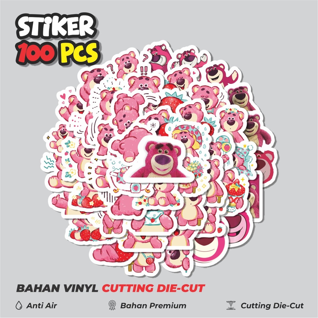 

Terbaru! 50 pcs Sticker Disney Strawberry Bear ( Lotso) Sticker Dekorasi Lucu Kreatif untuk Notebook, Skateboard, HP