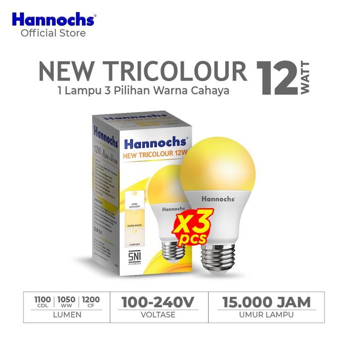 Hannochs Lampu Bohlam LED New Tricolour 12 Watt (Paket 3pcs)