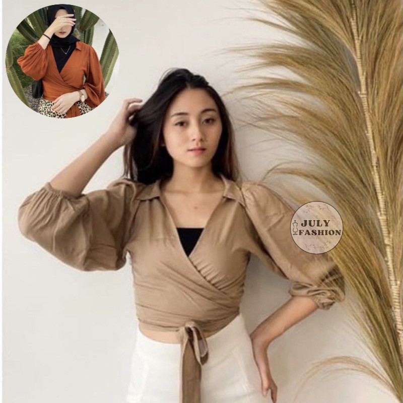 Blouse ANGELIE Wrap Top 02 / Blouse Wanita Lengan Panjang Kekinian / JULY FASHION