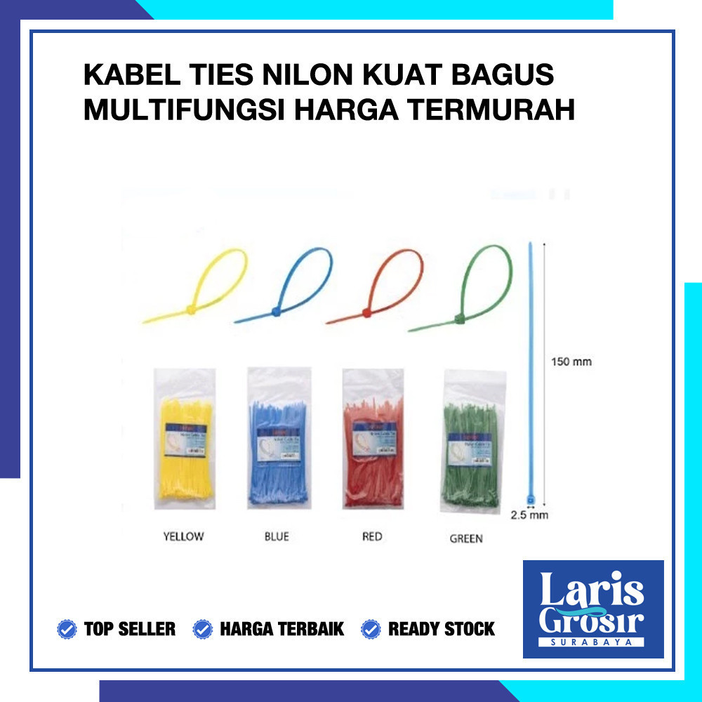 

Kabel Ties Murah 2,5 x 150 mm isi 100 pcs Nylon Cable Tie Kuat Serbaguna Universal Laris Grosir Surabaya