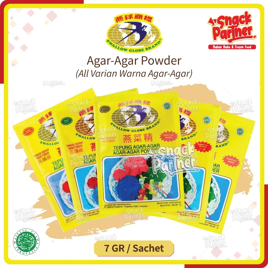 

SWALLOW (AGAR BUBUK) @ Sachet - Plain Tanpa Warna Putih Chocolate Choco Coklat Hijau Merah Orange - Globe Brand Jelly Jeli Pudding Puding