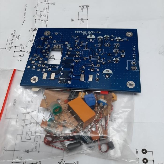 PCB VHF power amplifier plus komponen, lengkap dengan mosfet RD15HVF1