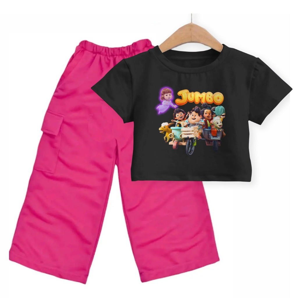 JUMBO SETELAN KAOS CROP ANAK CELANA CARGO