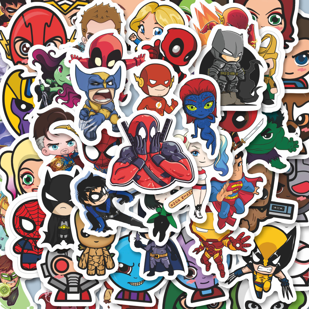 

100PCS Lucu Stiker Kartun Chibi Marvel/Dc Stiker Aesthetic Stiker Anti Air Stikers Berperekat Waterproof sticker decal buat Motor Helm Buku Journal Koper Casing HP Laptop Botol Minum Hadiah anak